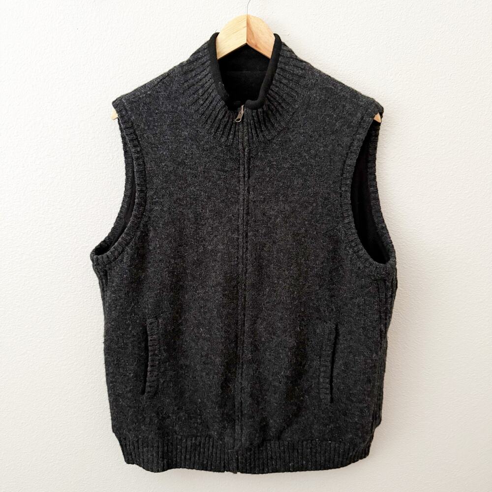 PENDLETON WOOLEN MILLS | Knit Gray Black Reversible Vest Wool Fleece | Large